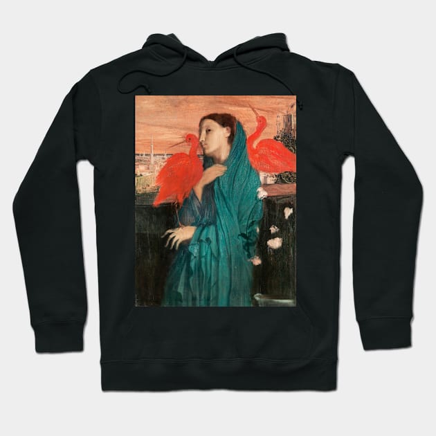 Painting of a woman with red birds Hoodie by thatprintfellla